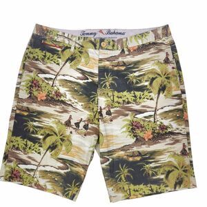 Tommy Bahama Mens Hula Dancers Palm Tree AOP Cotton Flat Front Chino Shorts 35